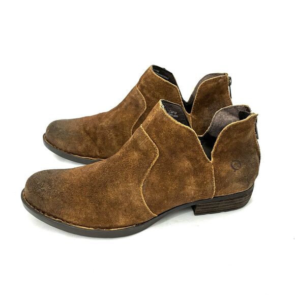 Born Bootie Brown Suede Leather Back Zip Low Cut Ankle Boots sz 8 Preowned - Picture 1 of 13